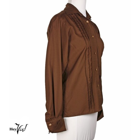 Vintage Mr Alex Shirt Dark Brown Button Up w Fold Up Cuffs Size M/L - Hey Viv - Picture 3 of 7